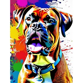 5D DIY Diamond Painting Dog Full Drill Kits for Adults Beginner Colorful Animals Diamond Art, Happy Boxer Dog Round Diamond Painting Kits Perfect for Home Wall Decor Gifts 12x16 inch