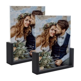 PETAFLOP 8x10 Picture Frame Set of 2, Black Rustic Wooden Photo Frames 8 by 10 Inch with HD Glass, U Shaped Double Sided Menu Holder Sign Card Stand for Tabletop Display