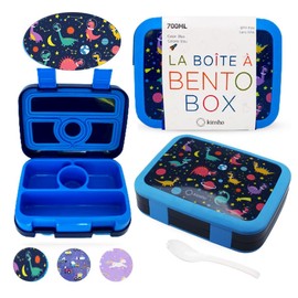 Kids Lunch Box - Bento Box for Boys Toddler Daycare, 4 Portion Sections with Lid, Snack Container Pre-School Kid Lunches Toddlers Removable Tray BPA Free, 3+ Years Old, Blue Rocket Dinosaur