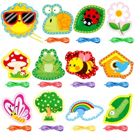 Dapaqami Springtime Lacing Cards 12 Packs Sewing Kits Rainbow Flower Butterfly Cardboard Sewing Cards Lacing Games for Developing Imagination School Learning Activity Supplies Spring Decorations