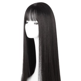 Peluca Recta, Peluca Recta Negra con Flequillo, Peluca Recta Resistente Al Calor de Moda para Mujer con Flequillo (negro) 28.3 Pulgadas