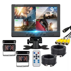 iPoster 9" QUAD SPLIT MONITOR SCREEN 2X REAR VIEW BACK UP CAMERAS SYSTEM FOR BUS TRUCK