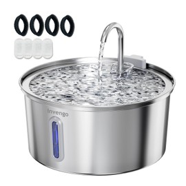 Invengo MeowFlow B40 3.2L Cat Water Fountain with Dual Flow Styles, Ultra Quiet <30dB, 304 Stainless Steel Pet Fountain for Drinking, Easy Clean -Proof Design, Includes 4 Replacement Filters