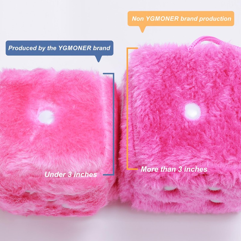 YGMONER Pink Fuzzy Dice for Car Rear View Mirror, Pair