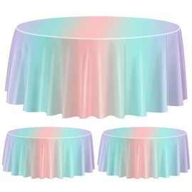 APUXXJUPA 3 Pcs Pastel Rainbow Tablecloths, 84 x 84 Inches Round Colorful Tablecloth Party Decorations for Girls Birthday Party Supplies Weddings Baby Showers