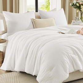 WRENSONGE White Comforter Full Size, 3 Piece Soft Microfiber Full Size Comforter Sets(1 Full Size Comforter with 2 Pillow Shams) - Warm Bedding Set Full Suitable for All Seasons