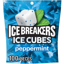 ICE BREAKERS Ice Cubes Peppermint Gum 100ct – Sugar Free, 8.11oz Pouch