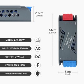 SUCIKORIO 24 V 150 W Power Supply LED Transformer 230 V to 24 V 6.3 A Slim Constant Voltage LED Driver Power Supply 24 V Ultra Thin Low Voltage Transformer for LED Strips LED Bulbs