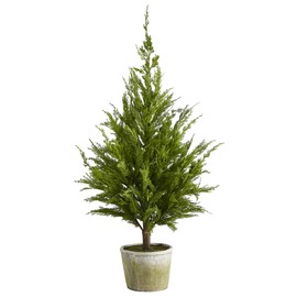 Nearly Natural 3.5ft. Cedar Pine “Natural Look” Artificial Tree in Decorative Planter, Green