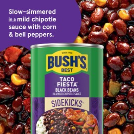 BUSH'S BEST 15.1 oz Canned Taco Fiesta Black Beans, Source of Protein and Fiber, Low Fat, Gluten Free, (Pack of 12)