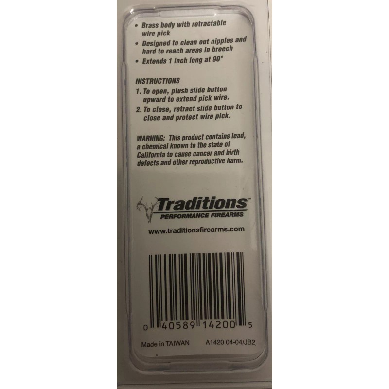 Traditions A1420 Muzzleloader In Line Retractable Nipple Pick-NEW-SHIPS N 24