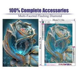 Flowers Diamond Painting Kits for Adults, Blue Rose Diamond Art Kits for Beginners, DIY Diamond Dots Gem Art Crystal Art Kits for Home Wall Decor and Gift(30×40cm)