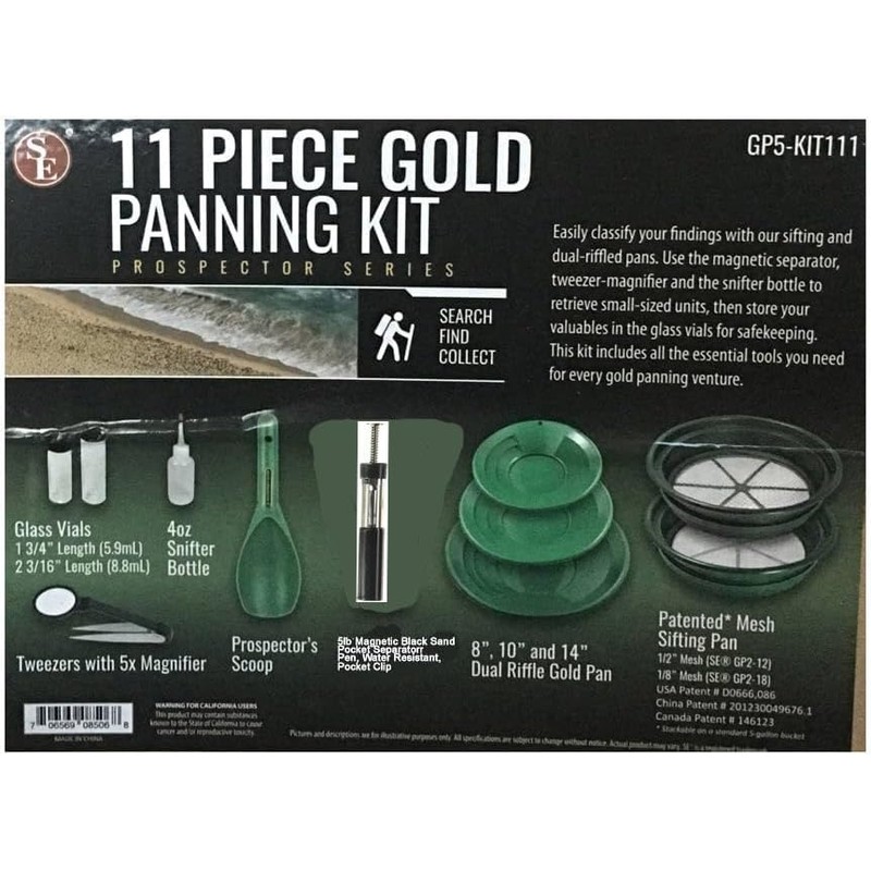 SE 11-Piece Gold Panning Kit - Complete Prospecting Set with