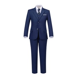 Addneo Suit for Boys Navy Blue Graduation Suits for Kids Tuxedo with White Dress Shirt and Tie Size 10