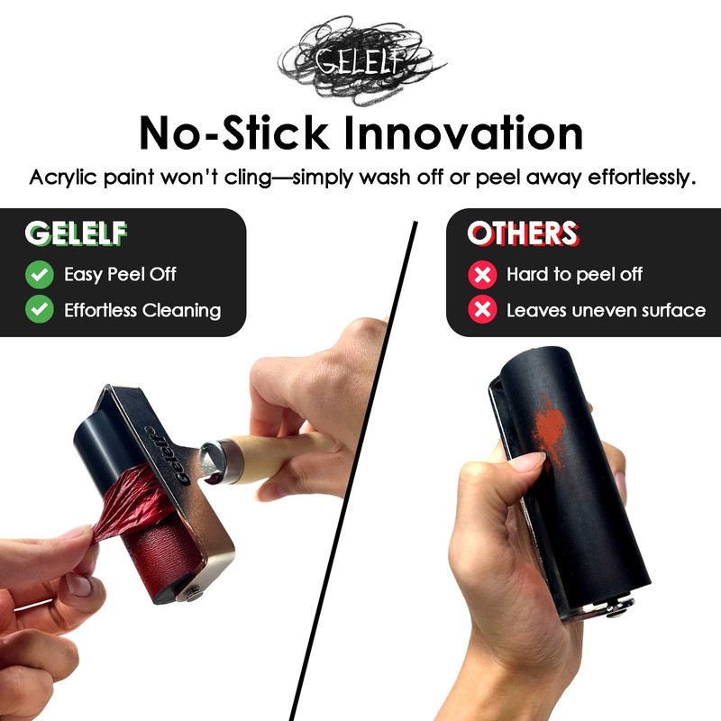 GELELF Smooth Peeling Brayer Roller - Wood Hand Roller Rollers