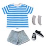 AQQeenmiu Doll Clothes Set, Blue Striped T-shirt with Gray Shorts