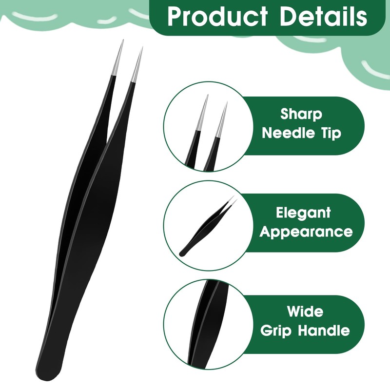 Salbsever 3pcs Black Ingrown Hair Tweezers, Precision Needle Point Tip,