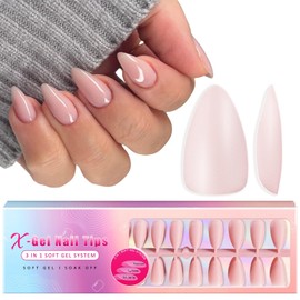 SXVME Pink Gel X Nail Tips Medium Short Almond Gel X Tips Pre-colored Gel X Nails Medium Press on Nails Pre Applied Tip Primer Soft Gel Nail Tips Natural Acrylic Fake Nails Extensions for DIY, 300Pcs