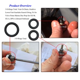 3 O-Rings Total: Dipstick #3852045, Vent #3855081, Drain #3855081, Vent Or Drain, Outdrive Lower Unit Gearlube Gearoil Oring, Fit for Volvo Penta Marine Duo Prop Set SX-M, SX-A, DPS-A Inboard Outboard