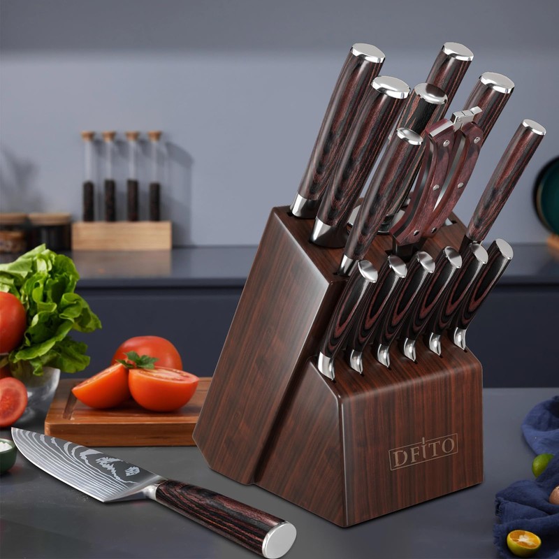 Dfito Knife Block Set,15 PCS Knife Set with Block and