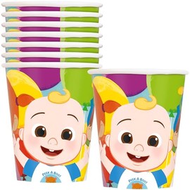 Vibrant Multicolor Cocomelon Paper Cups - 9 oz (Pack of 8) - Perfect for Kids' Birthday Celebrations
