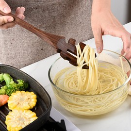 Fiunkes Black Walnut Kitchen Utensils Set 6 Pcs, Dark Wooden Cooking Utensils 14" Long Handle Natural Walnut Wood Flat Spatula, Slotted Turner, Soup Ladle, Skimmer, Pasta Server, Spoons for Cooking