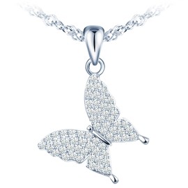 MICMIF Necklace with butterfly pendant made of 925 silver and zirconia, women's necklace butterfly necklace with 45 cm silver chain, jewellery for women and girls, Cubic Zirconia Sterling Silver
