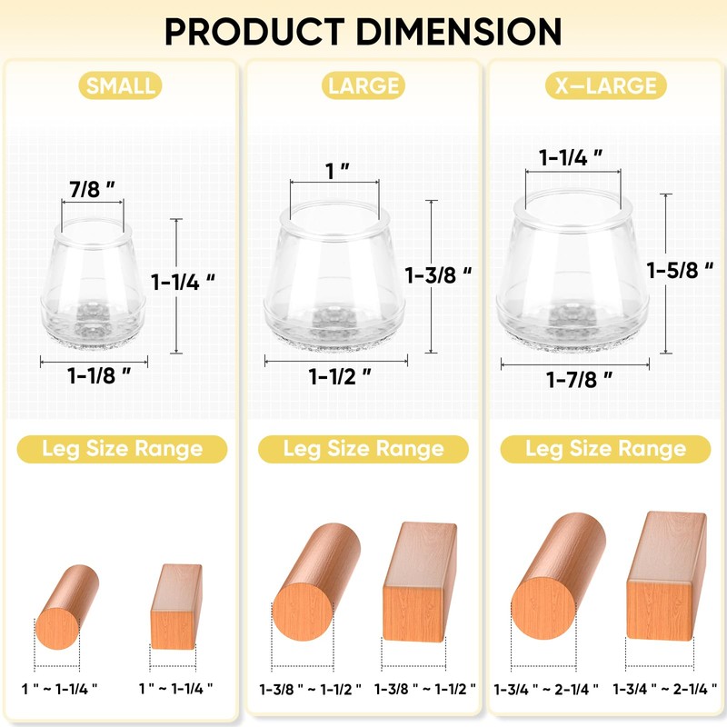 BALEINE Silicone Chair Leg Floor Protectors, Stool Leg Protectors Cap,