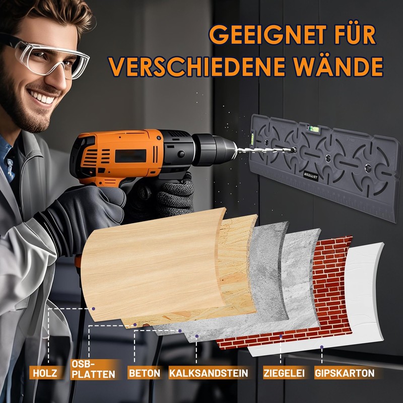WEGLUST Drilling Template with Spirit Level and Ruler - Multifunctional