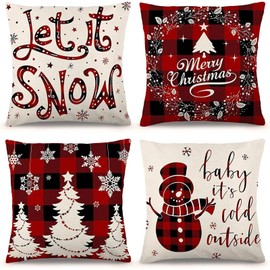 XQMMGO Pack of 4 Christmas Cushion Covers, Christmas Decoration, Christmas Cushion, Decorative Christmas Indoor, Sofa Decorations, Living Room, Bedroom (Style A)