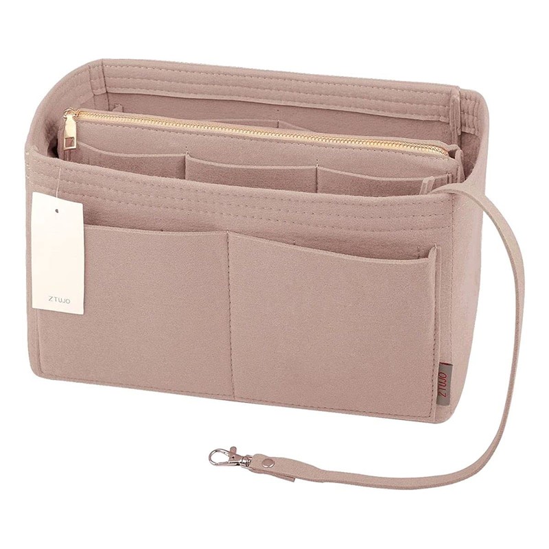 ZTUJO Purse Organizer Insert, Felt Bag Organizer with Metal Zipper,