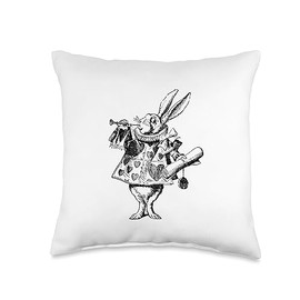 Vintage Alice in Wonderland White Rabbit Queen of Hearts Throw Pillow