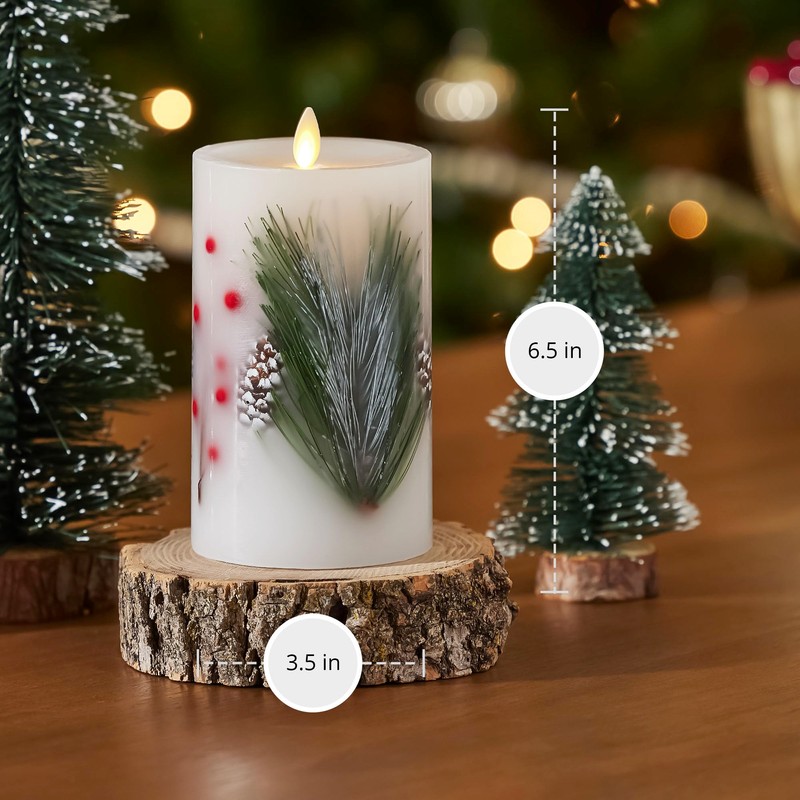 Luminara Flameless LED Candle Pine Berries Pinecone Embedded Real Wax