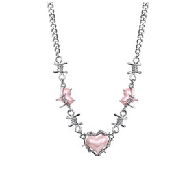 QXFQJT Y2k Moonstone Necklace Y2k Coquette Aesthetic Star Heart Cross Necklace Jewelry for Women Valentine's Day (Style 7)