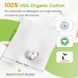 Classycoo 100% USA Organic-Cotton Disposable Face Towel, Ultra-Soft for Sensitive-Skin Facial Wipes Cleansing Towels, Odor-Free, Makeup Remover Cloths for Travel, Beauty, Home Hand Dry Wipe(50 Count)
