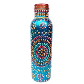 Rastogi Handicrafts Pure Copper Water Bottle for (Joint Free & leak proof) Hand Painted Art Work Only Outer Side