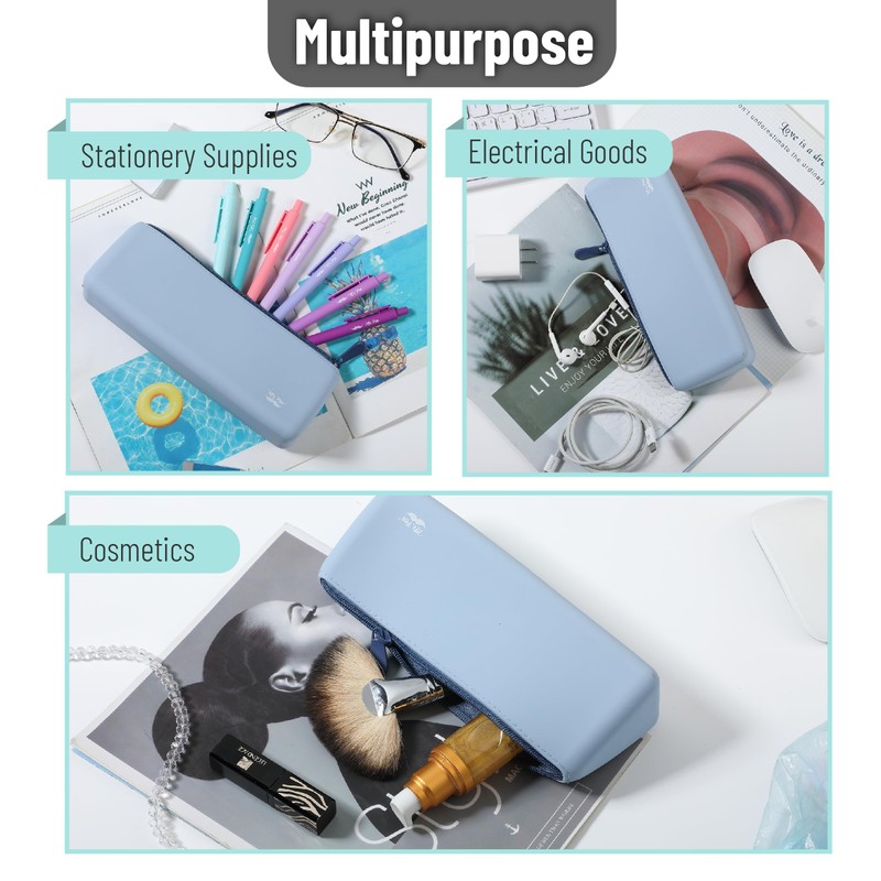 Mr. Pen- Silicone Pencil Case Pouch, Muted Blue, Aesthetic Triangular