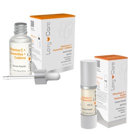 Lovy Care Pack Serum Vitamina C+ Ceramidas + Cafeina + Crema facial Vitamina C+ Acido Hialuronico pH 5.5 Piel Radiante Antifatiga FPS 15 Piel desestre