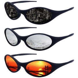 ICARA 3 Pack Sport Polarized Sunglasses for Men and Women All Day Comfort UV400 Protection for Cycling Fishing Driving (3 Pack-Black/Silver/Orange)