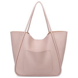 KKXIU Tote Bag for Women Vegan Leather Shoulder Purse Large Capacity Travel Bag - Nude