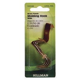 Hillman Picture Molding Hooks Brass Finish, Wood 1/2"W X 1-1/2" H Card
