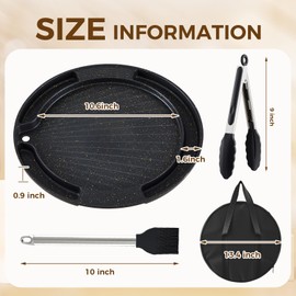 Honeydak Korean BBQ Grill Pan with Bag, Oil Brush and Food Tongs, Stove Top Nonstick Traditional BBQ Pan Aluminum Smokeless for Indoor Outdoor