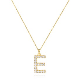 Tarsus E Initial Letter 14K Gold Plated Alphabet Pendant Necklace Monogram charm cubic zirconia Jewelry Gifts for Women Teen