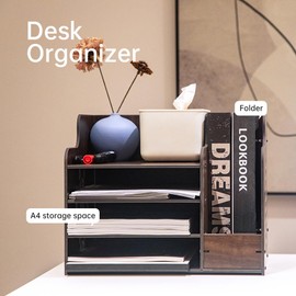 CompactStone desk organizers Wooden Desk Organizer Home Office Art Supplies Organizer Multifunctional Easy to assemble (heavy CDF panel)