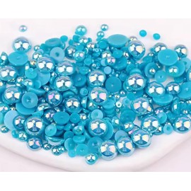 2000PCS AB Color Imitation Half Round Pearls Bead Loose Beads Gems, Mixed Sizes 2/3/4/5/6/8/10mm Flatback Pearls for Crafts Jewelry Nail Art Decoration Shoes Clothes Scrapbook(Blue Zircon AB)