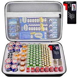 Battery Organizer Storage Case with Tester, Battery Box Holder Garage Container Bag Fits for AA AAA AAAA 9V C D Lithium 3V(Not Includes Batteries)