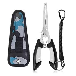 Fishing Pliers, Fishing Tackle Pliers, Anti-Rust, Ultra Lightweight, Hook Removal, Storage Bag and Butt Rope, Black
