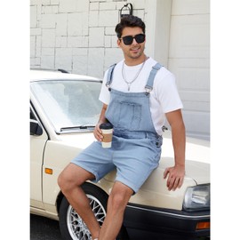 Beitiny Mens Denim Shorts Bib Overall Jean Romper Casual Loose Fit Walkshort Summer Jumpsuit Coveralls with Zipper