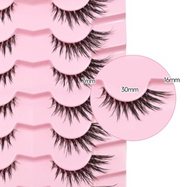 Foxy Lashes Cat Eye 16MM False Eyelashes Natural Lash Strips C Curl Wispy Lashes Pack with Thin Band Volume Fake Eyelashes Fox Eye Siligli 7 Pair
