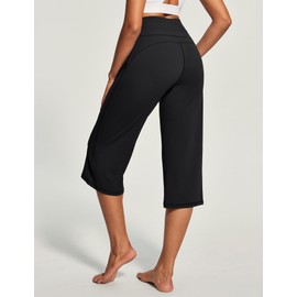 IUGA Capri Pants for Women Capris Wide Leg Pants Woman Yoga Pants with Pockets Loose Casual Work Flare Crop Pants,Black